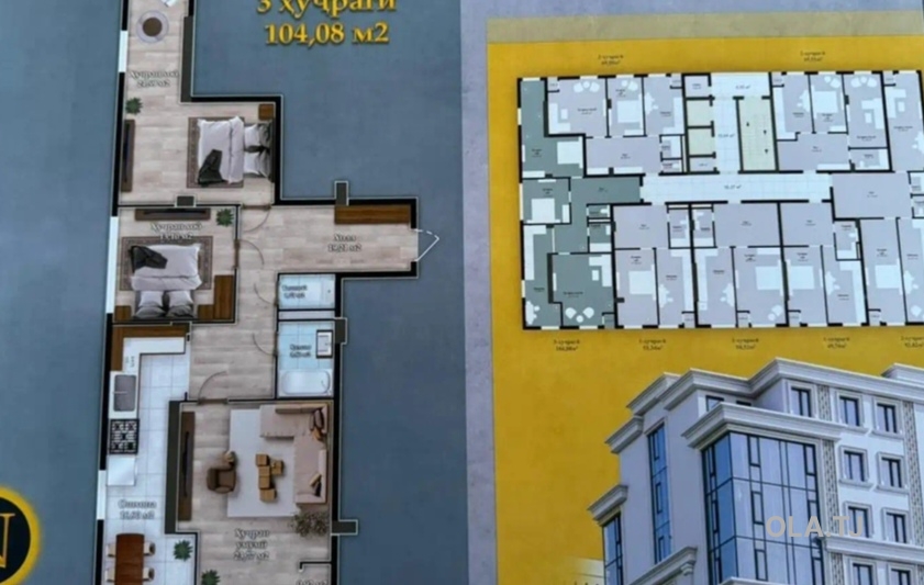 3 комнатная квартира, 12 этаж, 114 м²