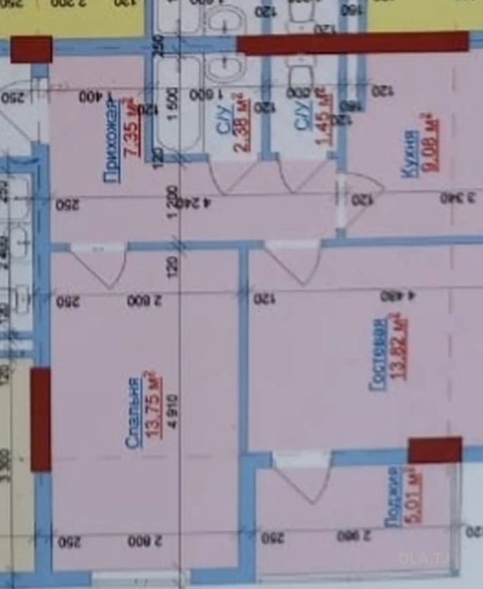 2 комнатная квартира, 4 этаж, 55 м²