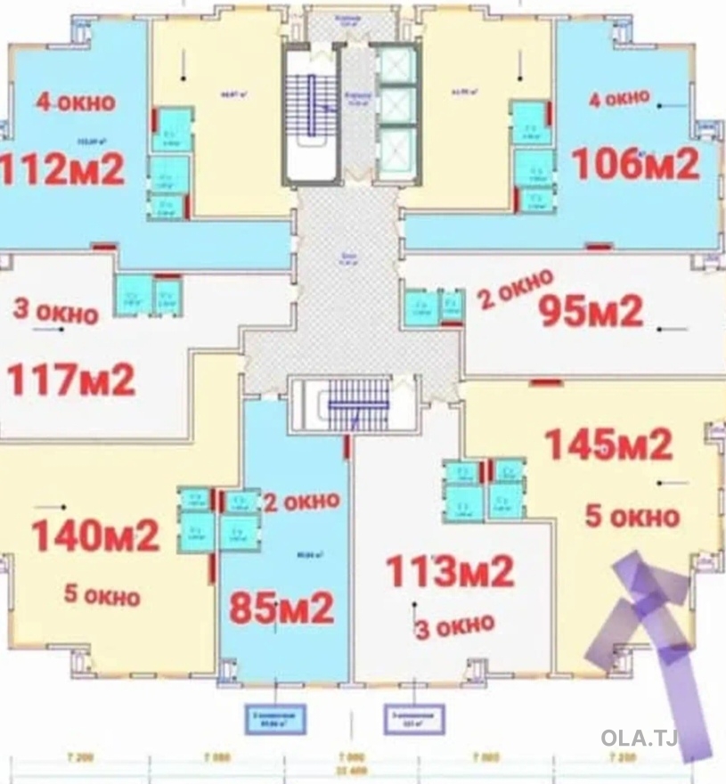 3 комнатная квартира, 9 этаж, 106 м²