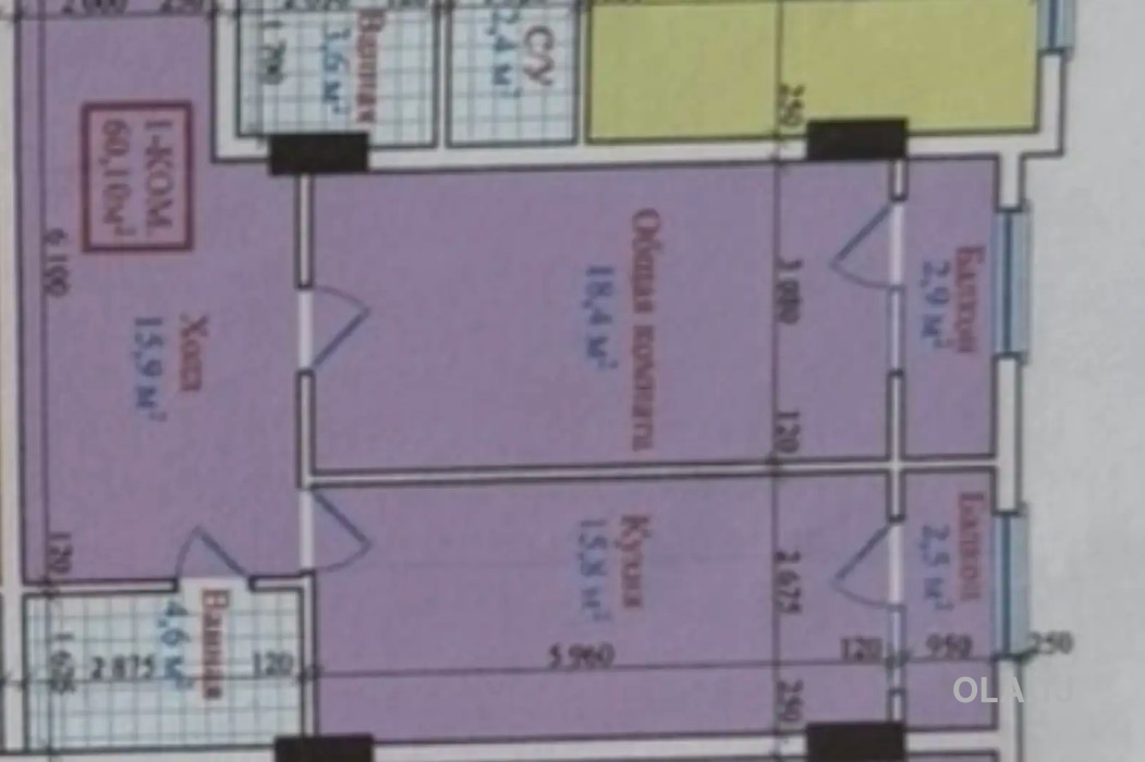 1 комнатная квартира, 2 этаж, 61 м²