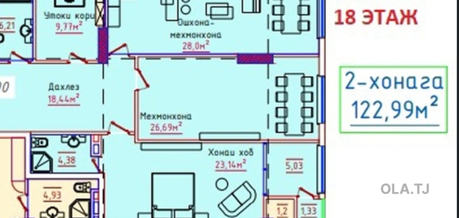 2 комнатная квартира, 10 этаж, 76 м²