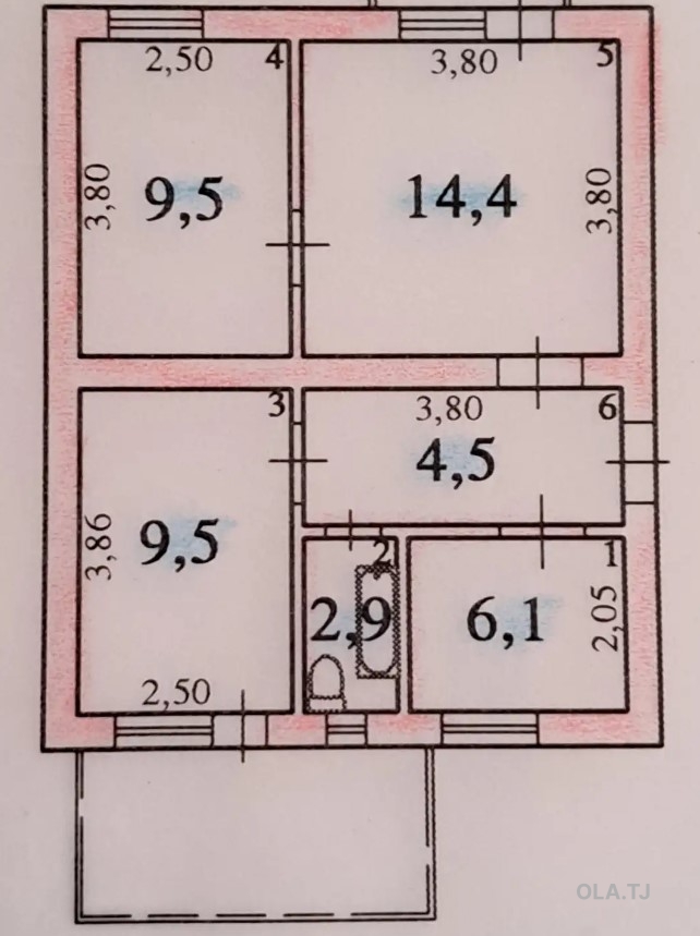 3 комнатная квартира, 1 этаж, 53 м²