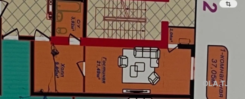 1 комнатная квартира, 4 этаж, 37 м²