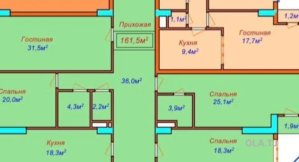 4 комнатная квартира, 14, 161 м²