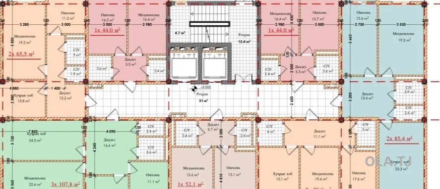 2 комнатная квартира, 11 этаж, 78 м²