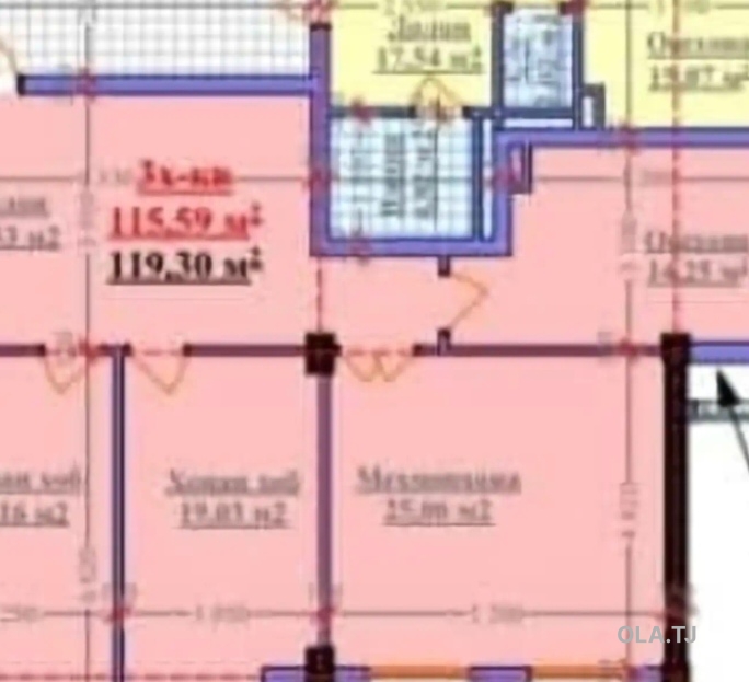 3 комнатная квартира, 8 этаж, 119 м²