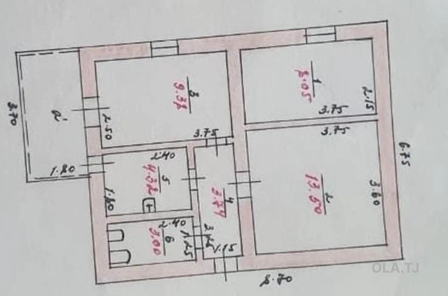 3 комнатная квартира, 2 этаж, 50 м²