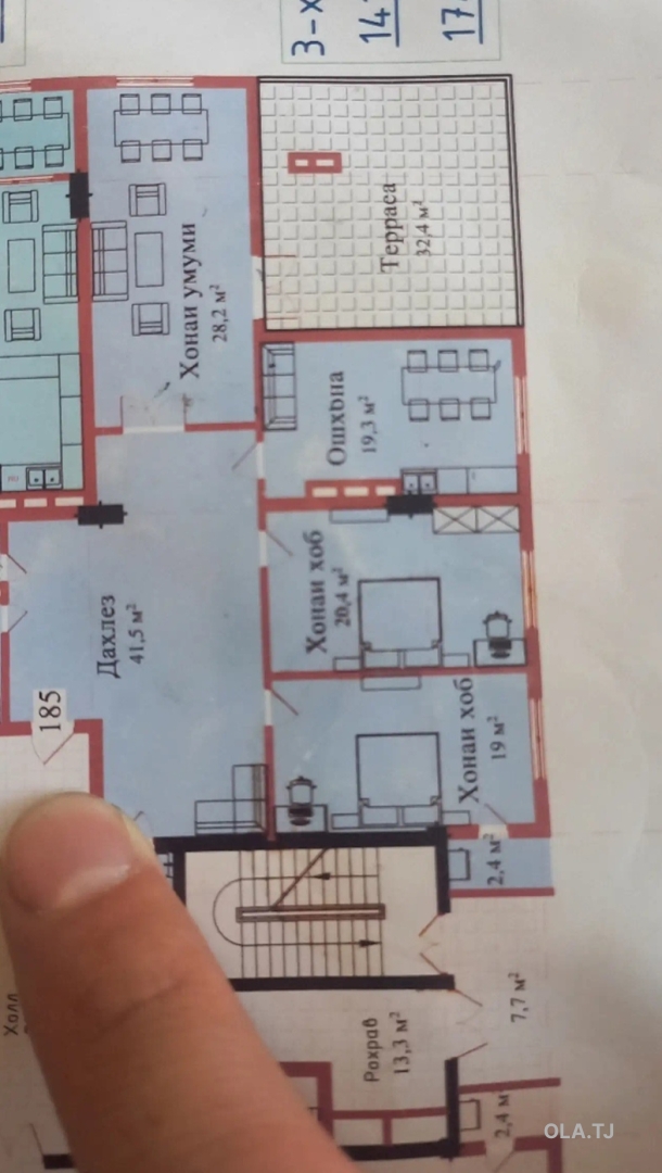 3 комнатная квартира, 18 этаж, 175 м²