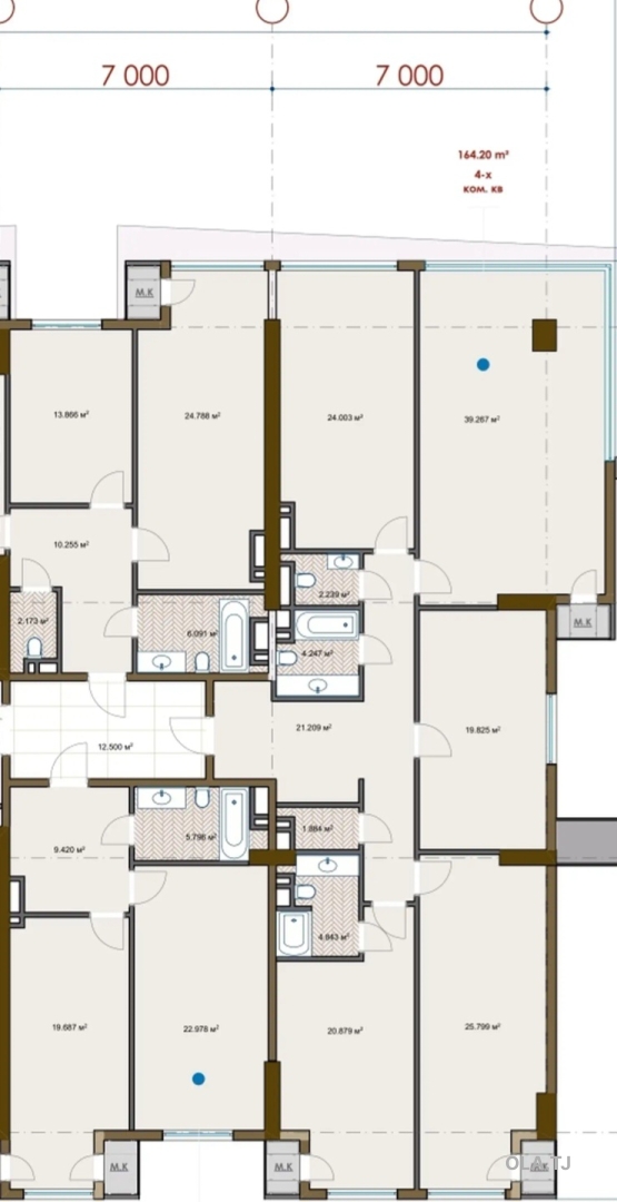 4 комнатная квартира, 12, 164 м²