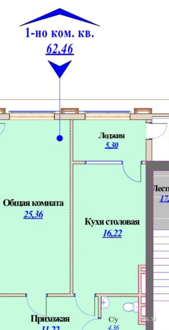 1 комнатная квартира,  этаж,
