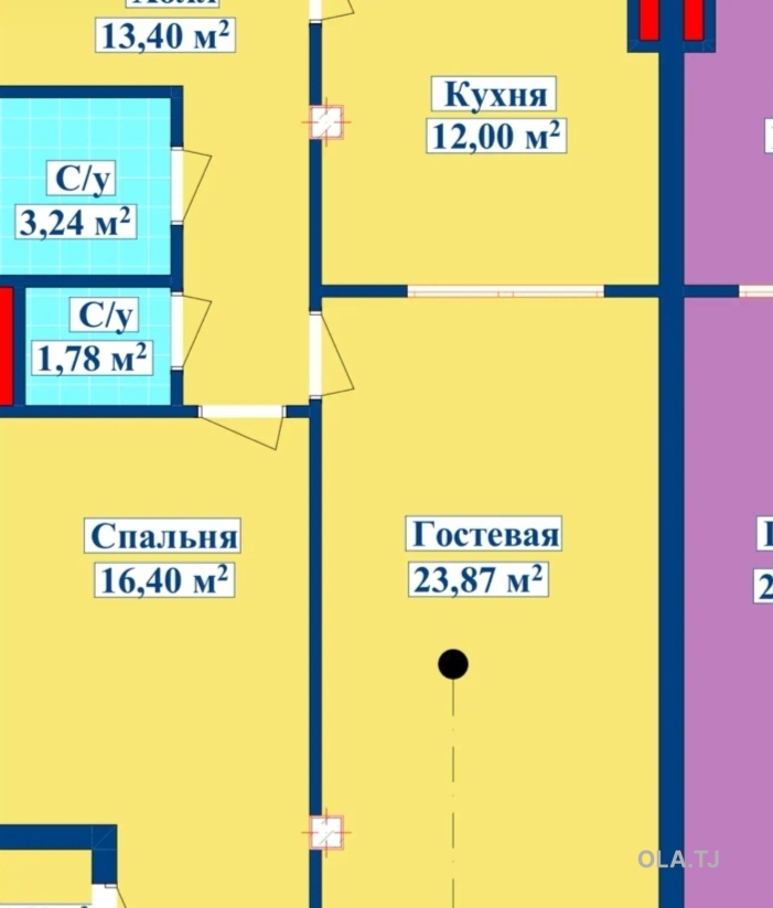 2 комнатная квартира, 11 этаж, 72 м²
