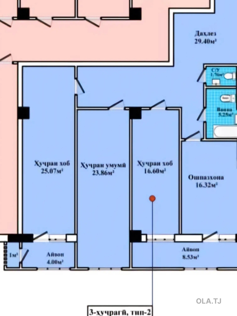 3 комнатная квартира, 4 этаж, 132 м²
