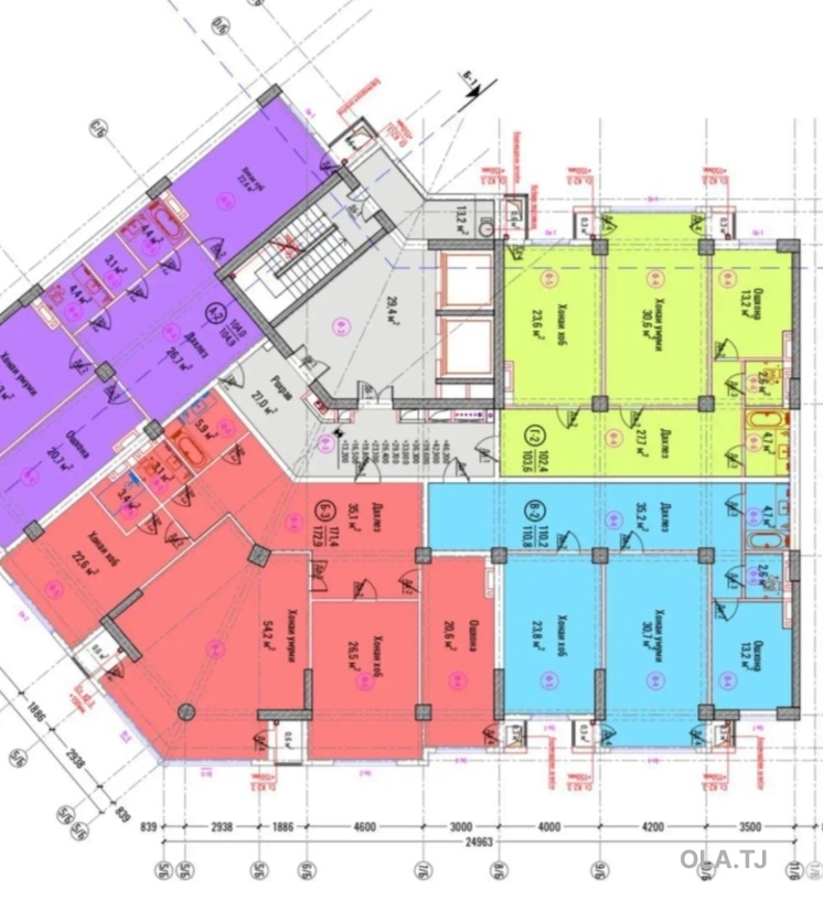 2 комнатная квартира, 6 этаж, 112 м²