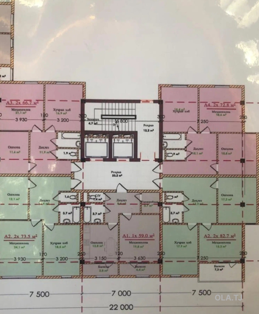 2 комнатная квартира, 12 этаж, 66 м²