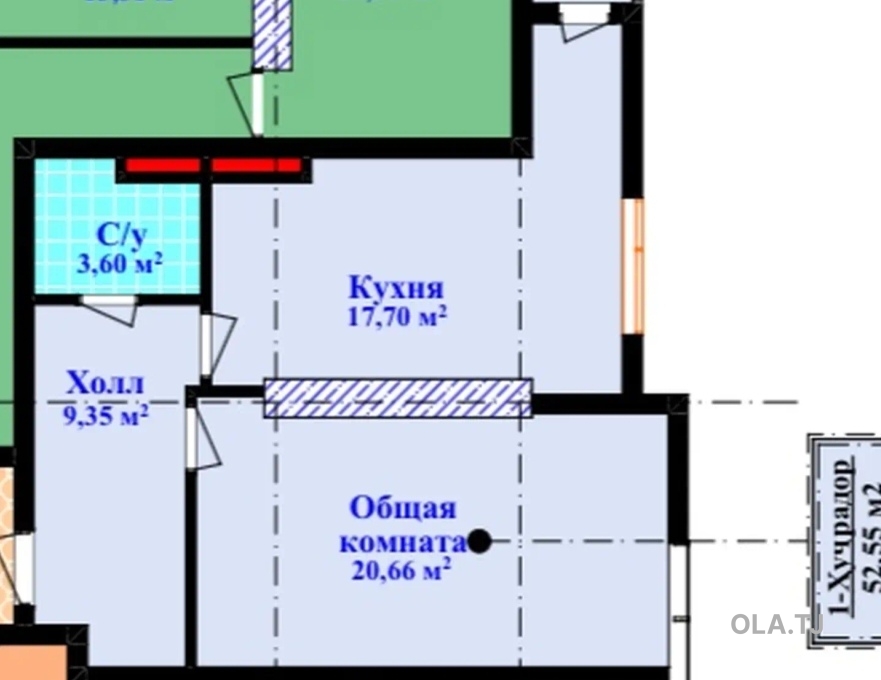 1 комнатная квартира, 13 этаж, 53 м²