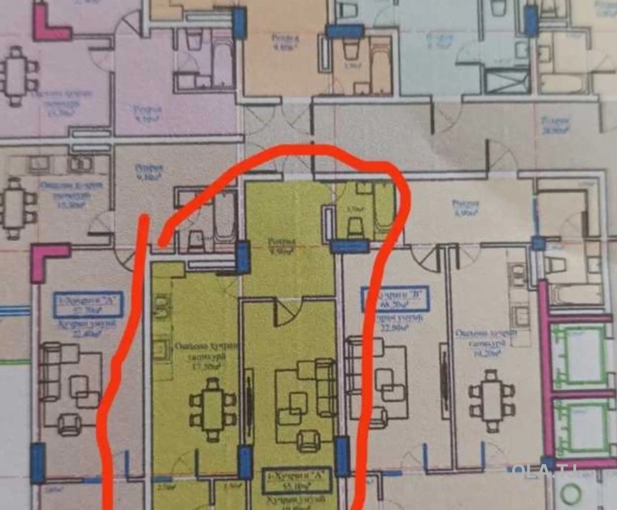 2 комнатная квартира, 10 этаж, 60 м²