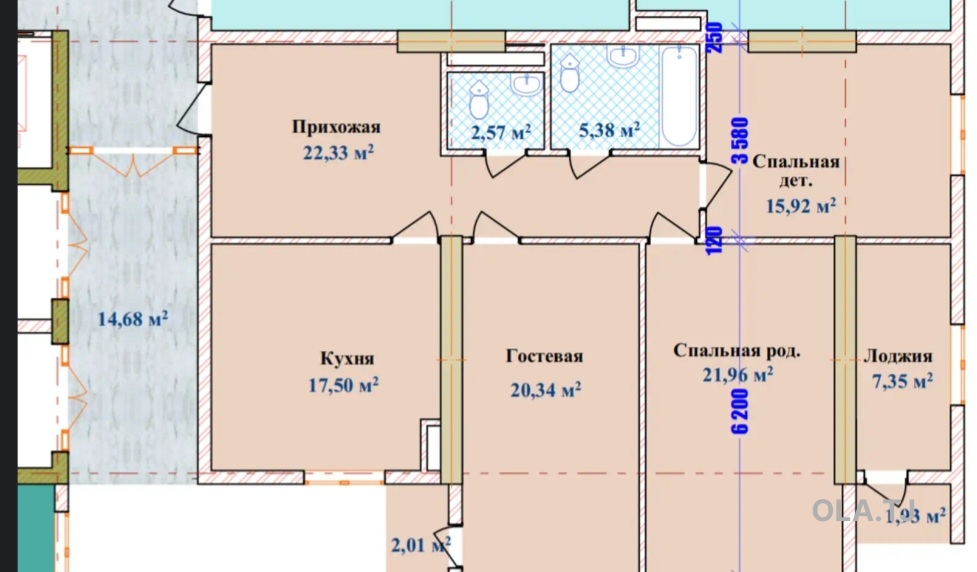6 комнатная квартира, 16 этаж, 250 м²