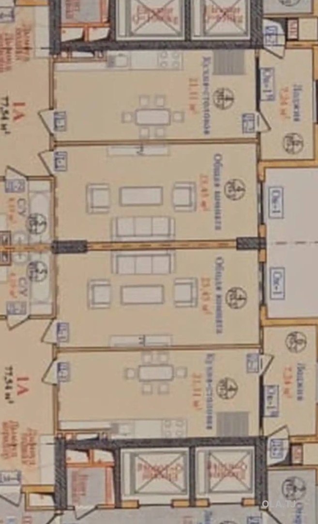 2 комнатная квартира, 3 этаж, 77 м²