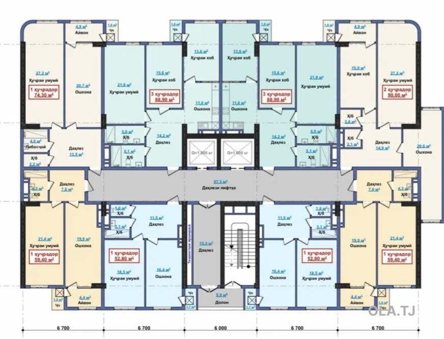 1 комнатная квартира, 11 этаж, 59 м²