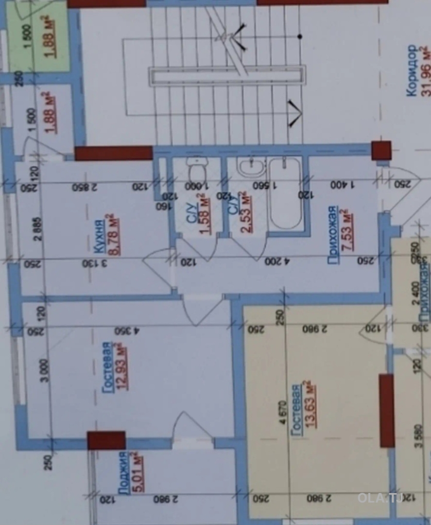 2 комнатная квартира, 6 этаж, 42 м²
