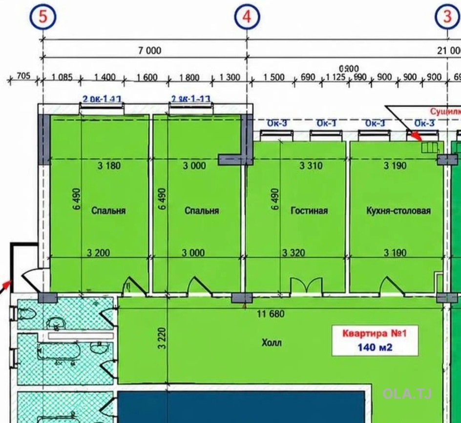 3 комнатная квартира, 7 этаж, 136 м²