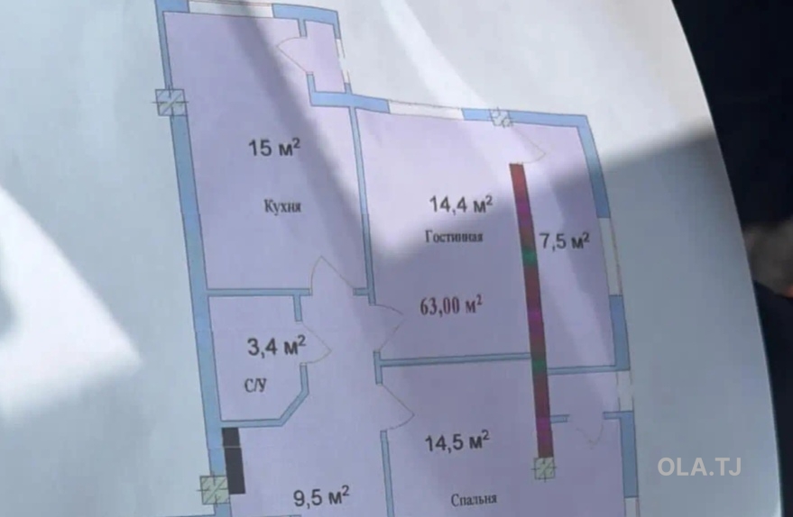 2 комнатная квартира, 10 этаж, 63 м²
