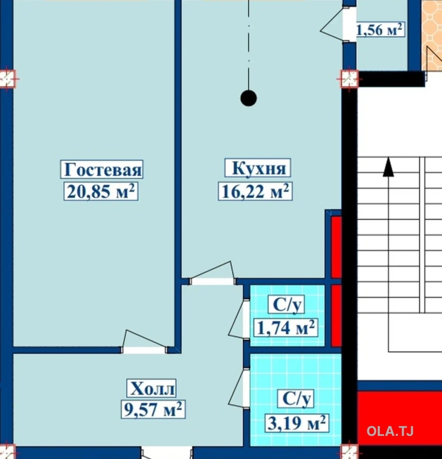 1 комнатная квартира, 7 этаж, 53 м²