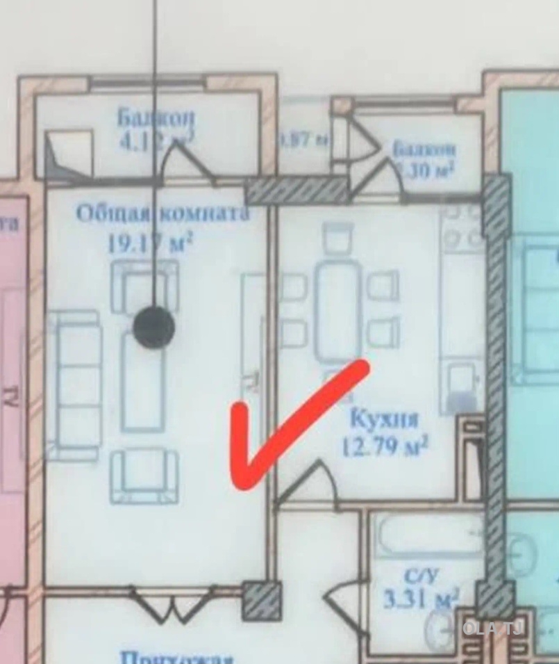 1 комнатная квартира, 12 этаж, 57 м²