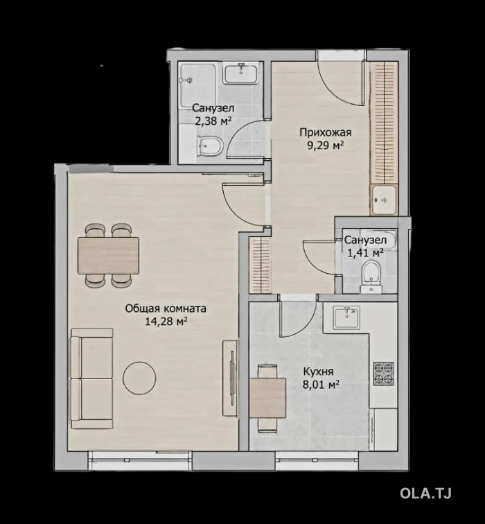 1 комнатная квартира, 12 этаж, 35 м²
