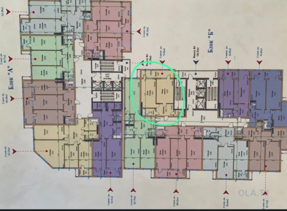 2 комнатная квартира, 6 этаж, 90 м²