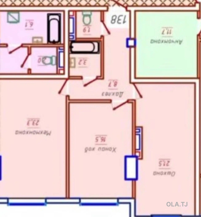 2 комнатная квартира, 9 этаж, 93 м²