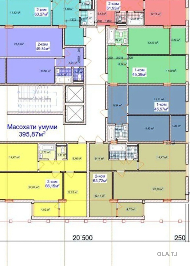 1 комнатная квартира, 13 этаж, 50 м²