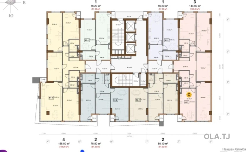1 комнатная квартира, 14 этаж, 56 м²