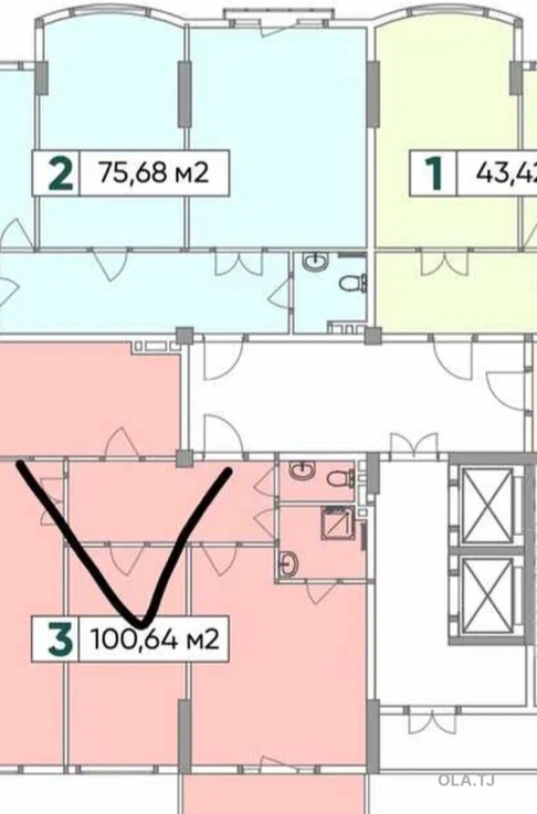 3 комнатная квартира, 6 этаж, 100 м²