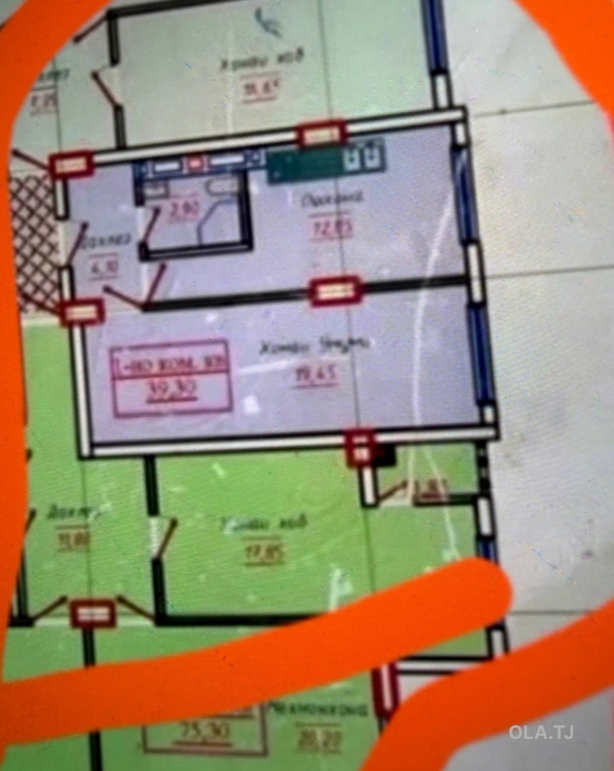 2 комнатная квартира, 3 этаж, 39 м²