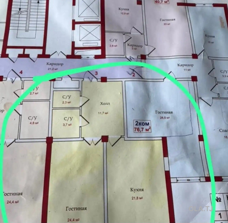 1 комнатная квартира, 9 этаж, 64 м²