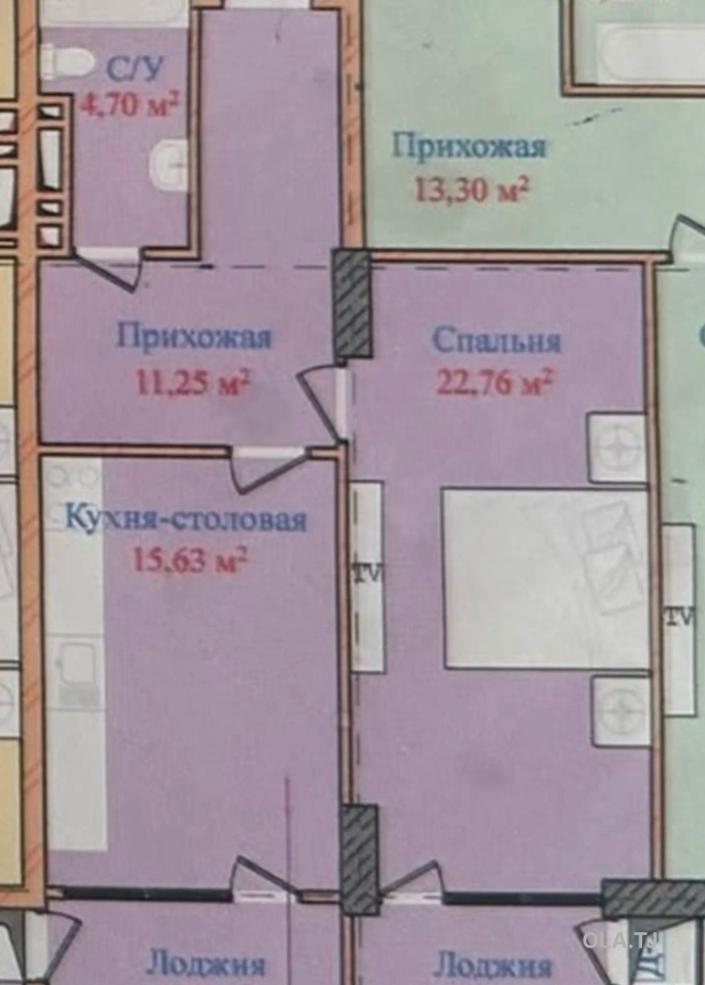 1 комнатная квартира, 15 этаж, 69 м²