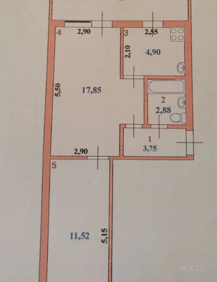 2 комнатная квартира, 2 этаж, 53 м²
