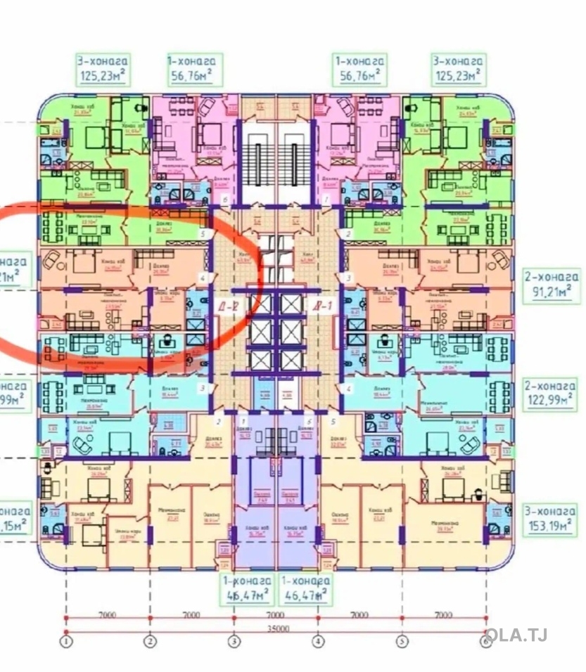 2 комнатная квартира, 19 этаж, 92 м²