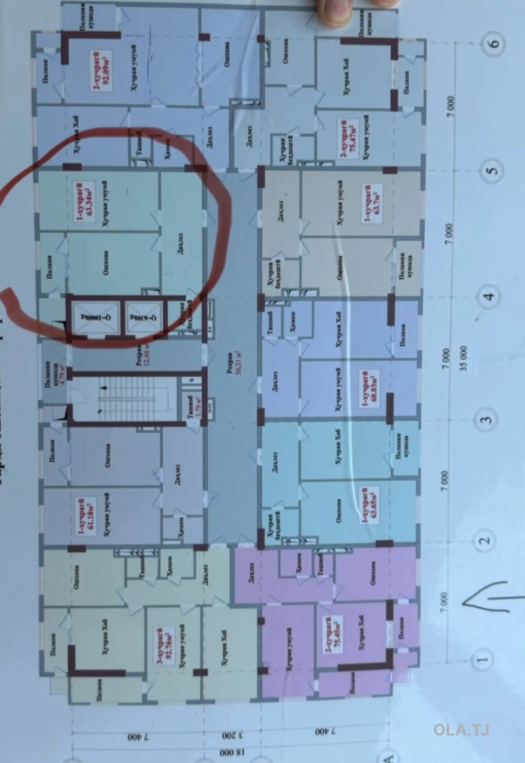 2 комнатная квартира, 4 этаж, 63 м²