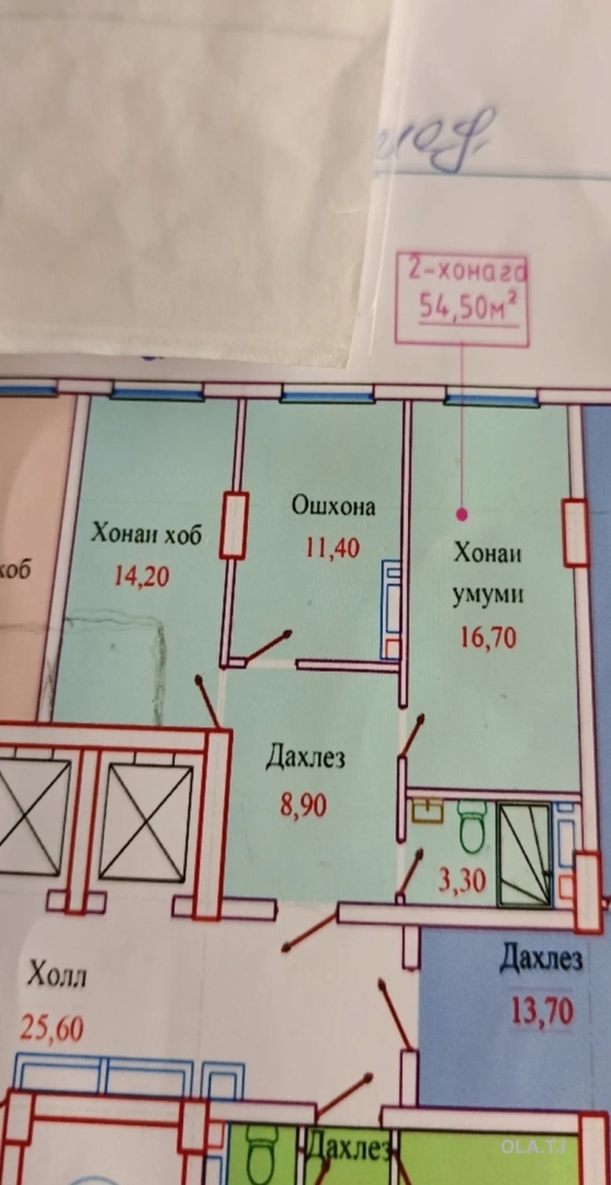 2 комнатная квартира, 3 этаж, 55 м²