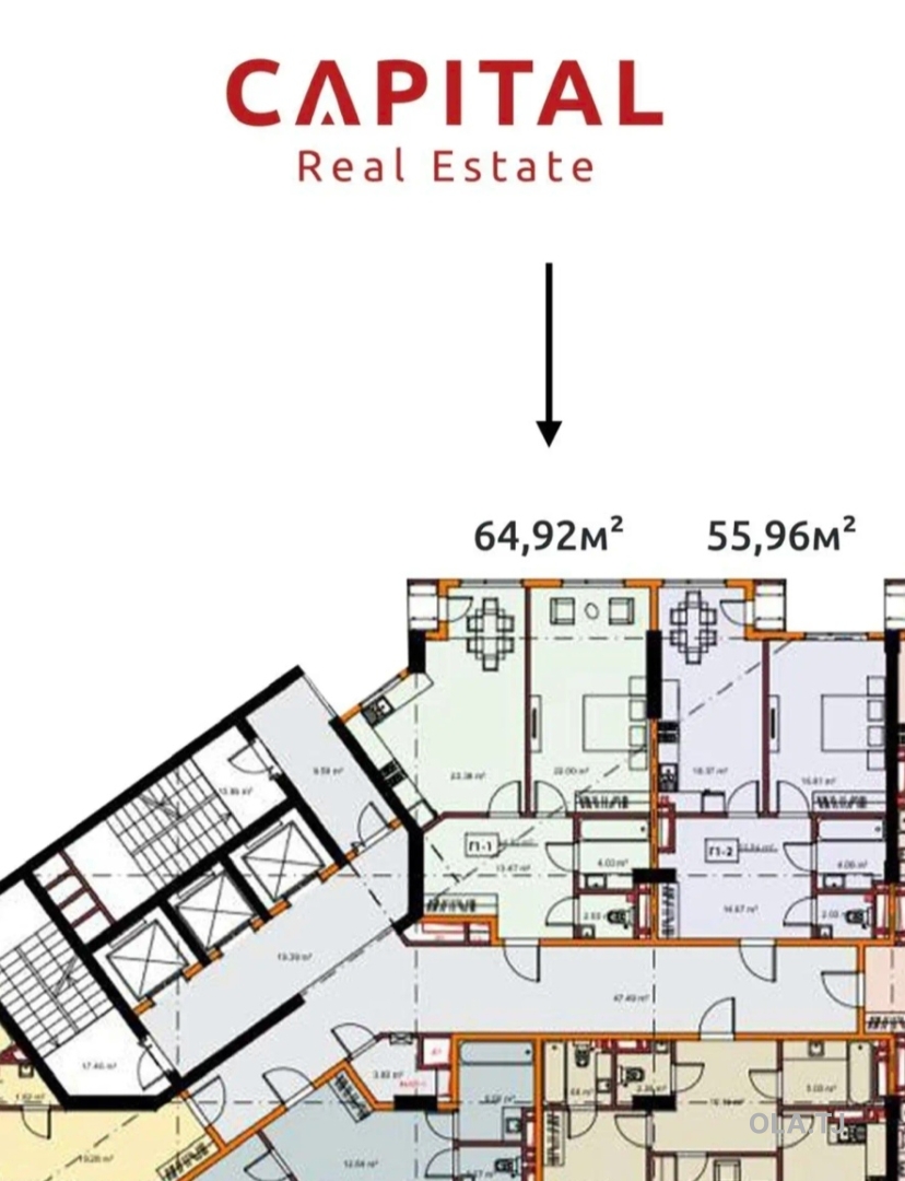 1 комнатная квартира, 12 этаж, 65 м²
