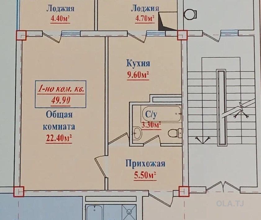 3 комнатная квартира, 5 этаж, 96 м²