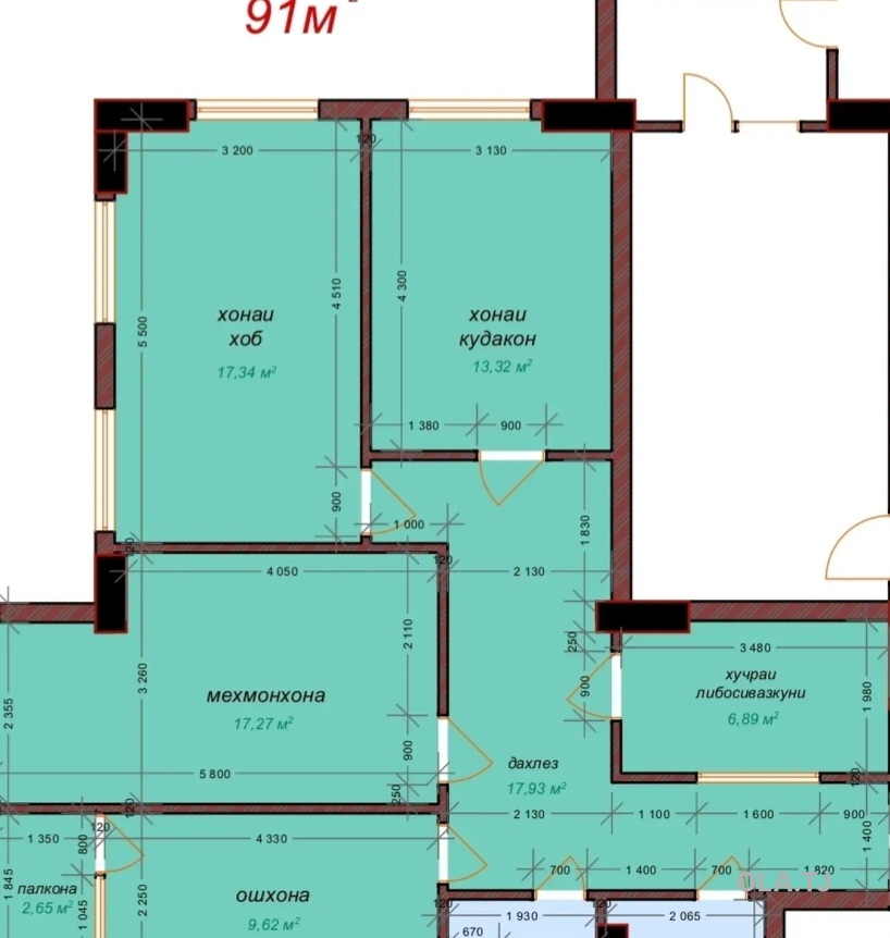 4 комнатная квартира, 8, 91 м²