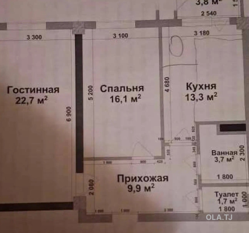 2 комнатная квартира, 7 этаж, 72 м²