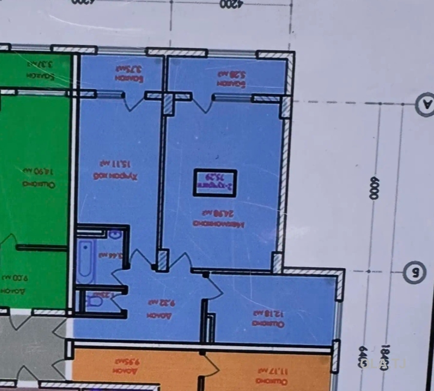 2 комнатная квартира, 6 этаж, 76 м²