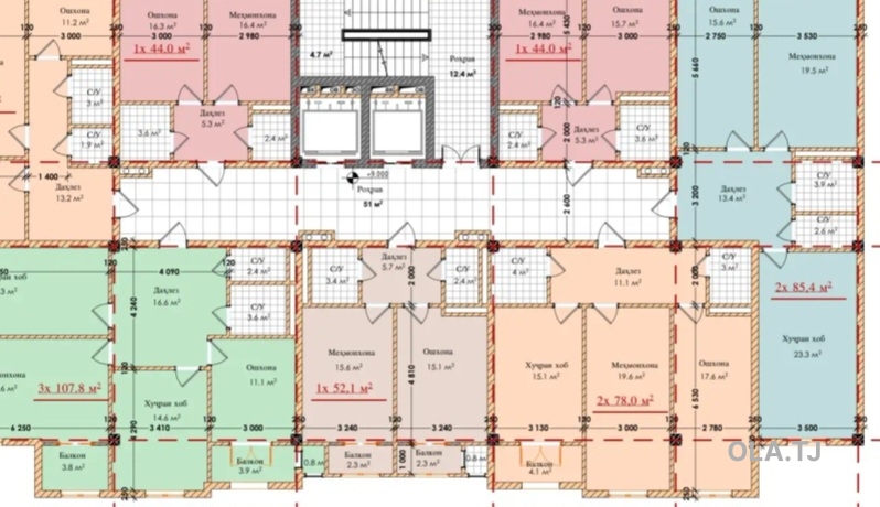 2 комнатная квартира, 11 этаж,