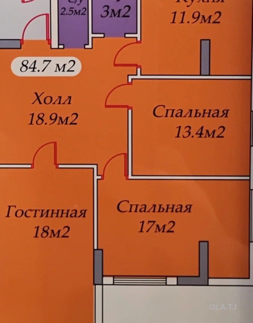 3 комнатная квартира, 1 этаж, 85 м²