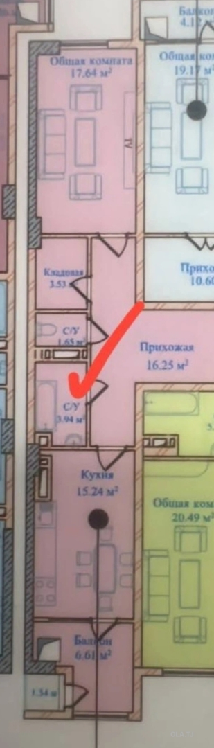 2 комнатная квартира, 12 этаж, 69 м²