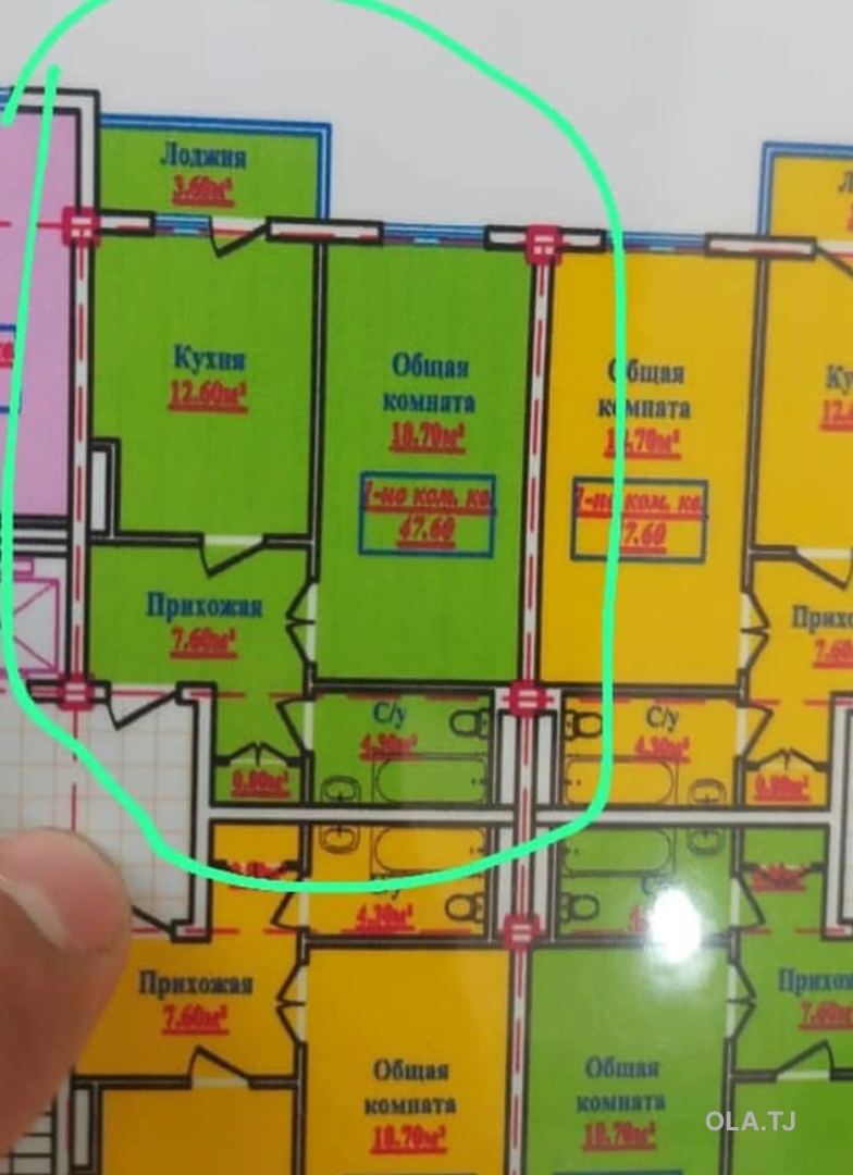 1 комнатная квартира, 2 этаж, 48 м²